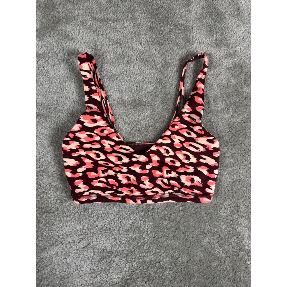 OFFLINE by Aerie Goals Stretch Sports Bra Burgundy Pink Leopard Print Small